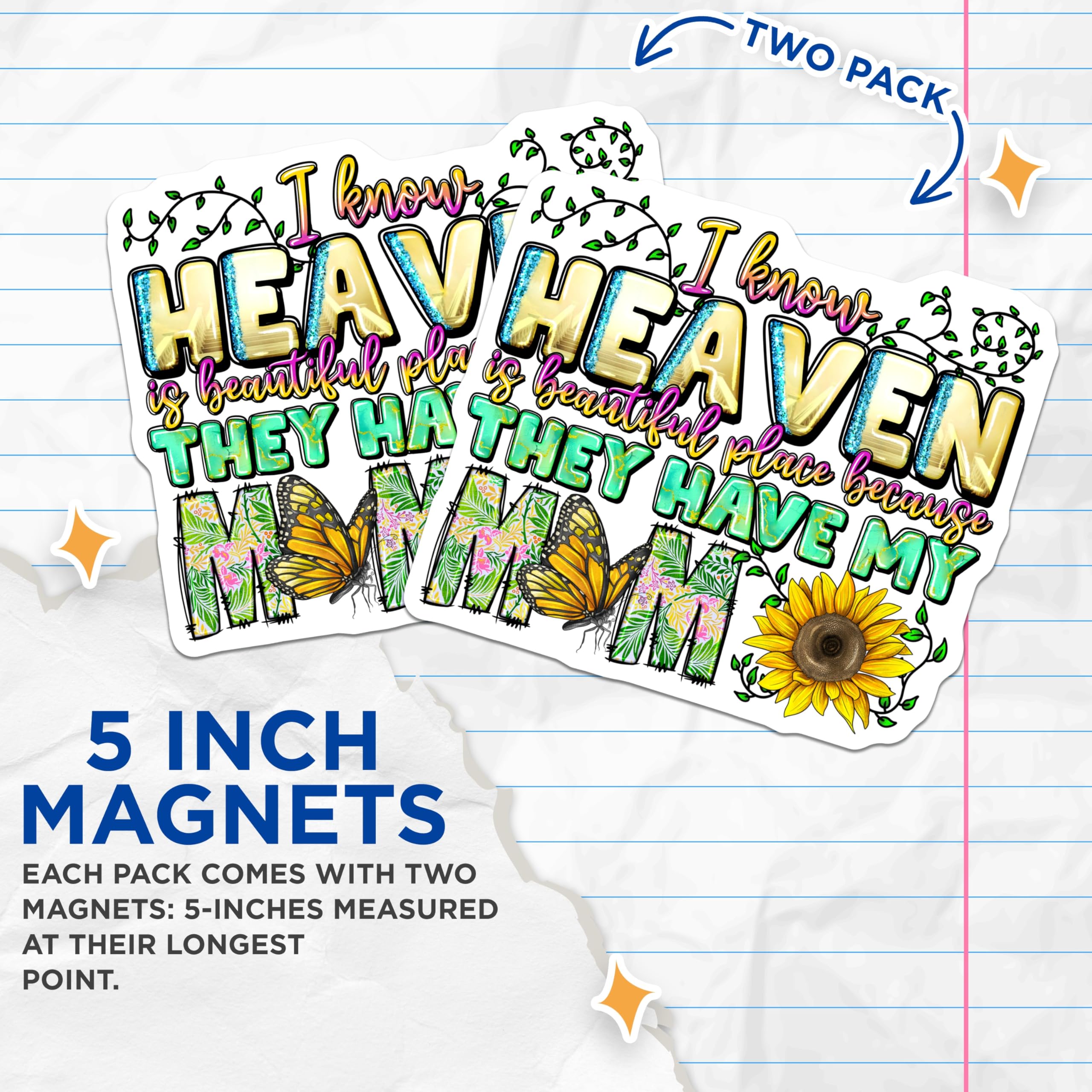 (2 Pack) Mom in Heaven Magnets - Memorial Remembrance - Sympathy Bereavement Loved One - 5 Inches On Longest Side - Thick Durable Magnet - Made in USA - MAG29610