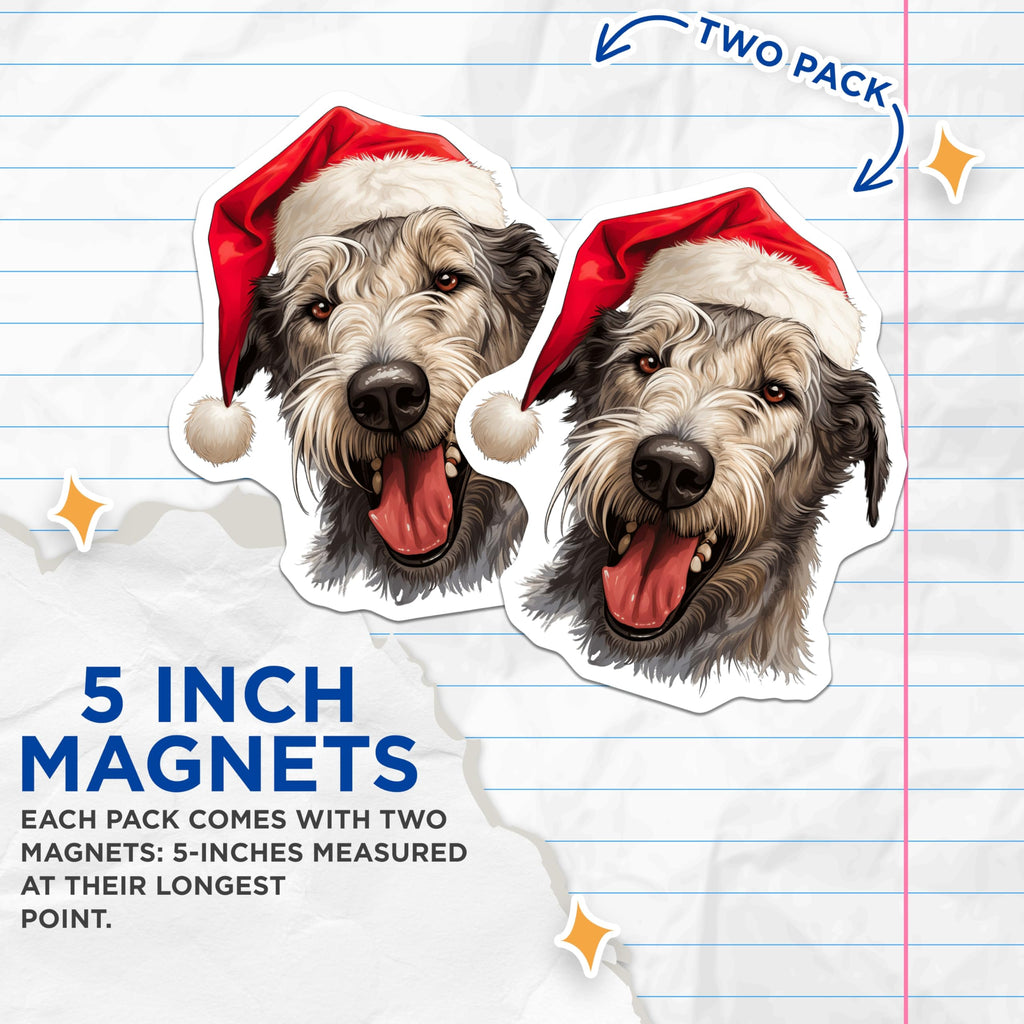 (2 Pack) Christmas Dog Magnets - Santa Hat Pet Decor - Happy Dog Refrigerator Accent - 5 Inches On Longest Side - Thick Durable Magnet - Made in USA - MAG25793