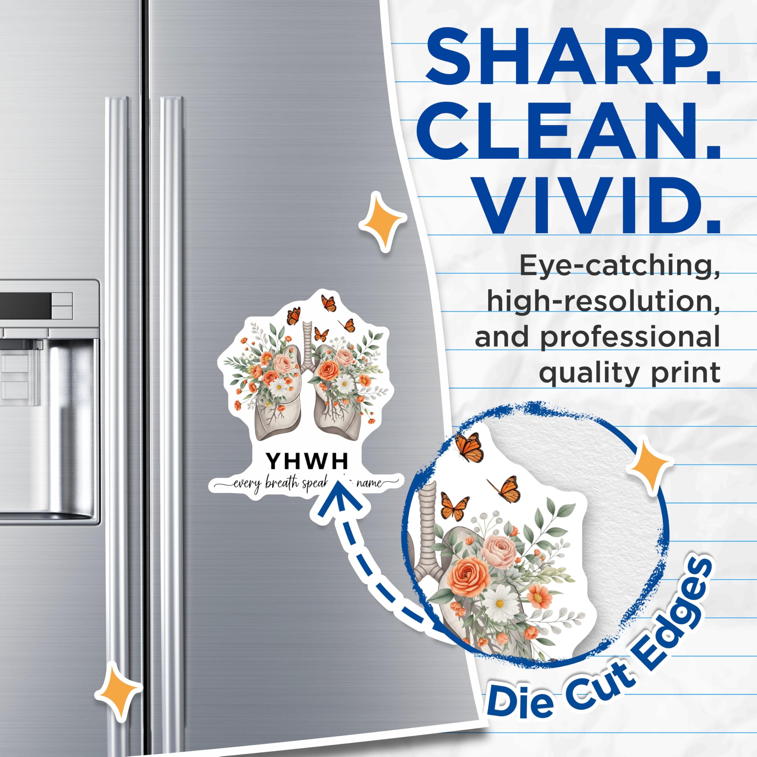 (2 Pack) Floral Lungs Magnets - YHWH Christian - Every Breath Decor - 5" On Longest Side - Premium Magnet - for Cars, Refrigerators, Toolboxes, Lockers - Made in USA - MAG14770