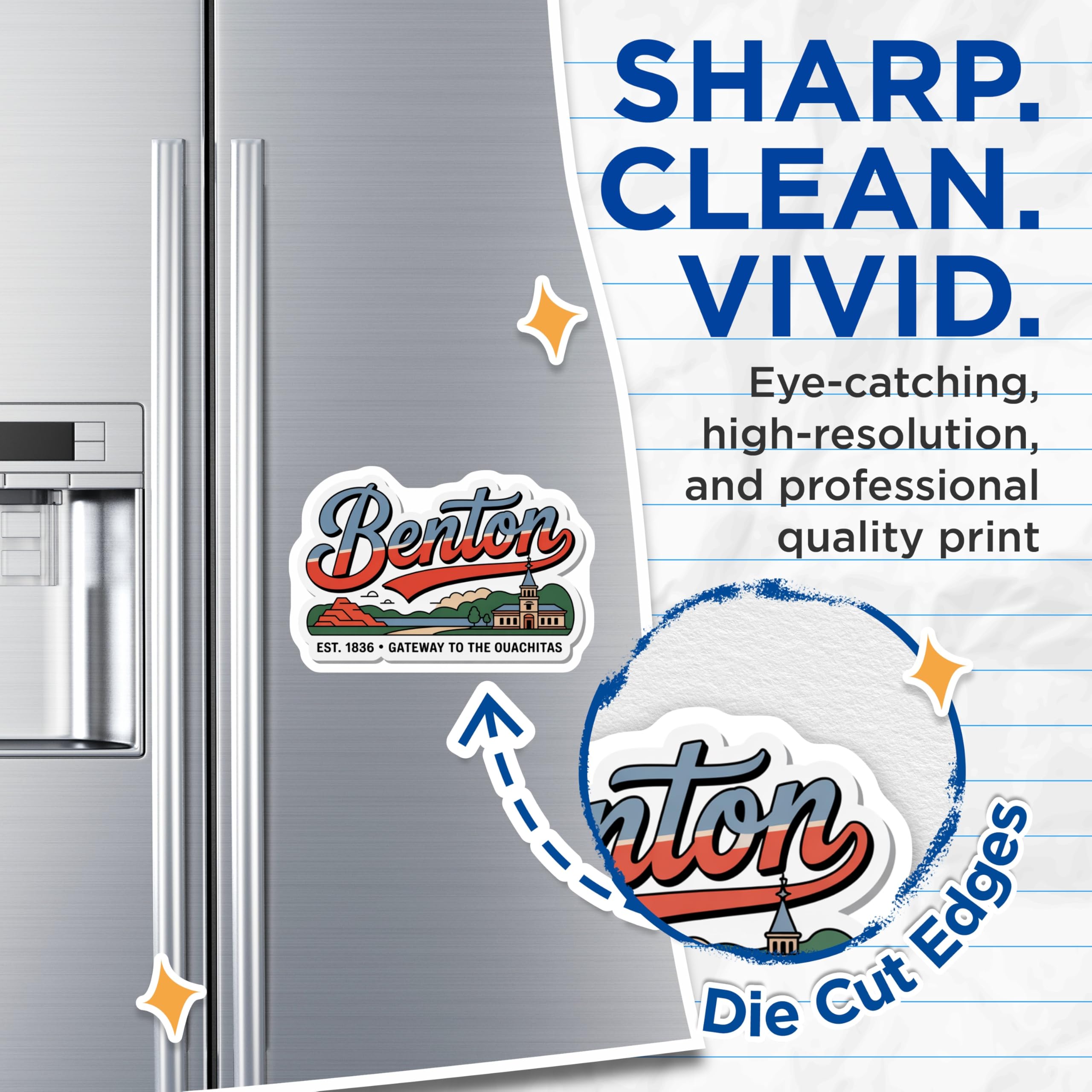 (2 Pack) Benton Arkansas Magnets - City Souvenir - Gateway to The Ouachitas - 5" On Longest Side - Premium Magnet - for Cars, Refrigerators, Toolboxes, Lockers - Made in USA - MAG18806