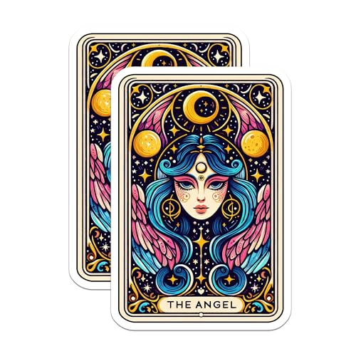 (2 Pack) Tarot Card The Angel Stickers - Mystical Moon Star Stickers - Fantasy Tarot Stickers - 5" On Longest Side - Sticks to Smooth Flat Surfaces - Made in USA - BMCS5344