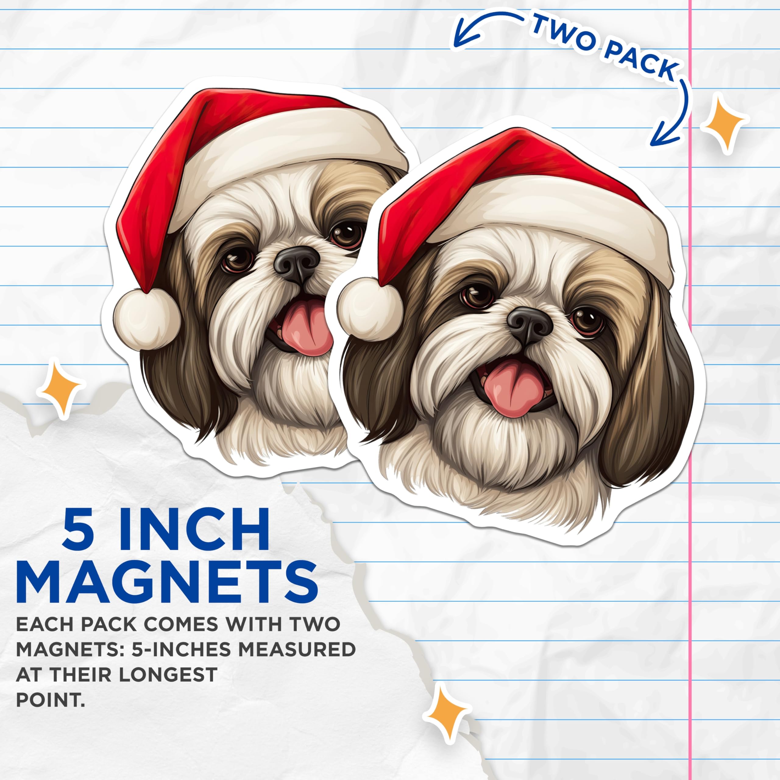 (2 Pack) Shih Tzu Magnets - Santa Hat Dog Magnet - Christmas Refrigerator Decor - Holiday Pet Lover Magnets - 5 Inches On Longest Side - Thick Durable Magnet - Made in USA - MAG28133