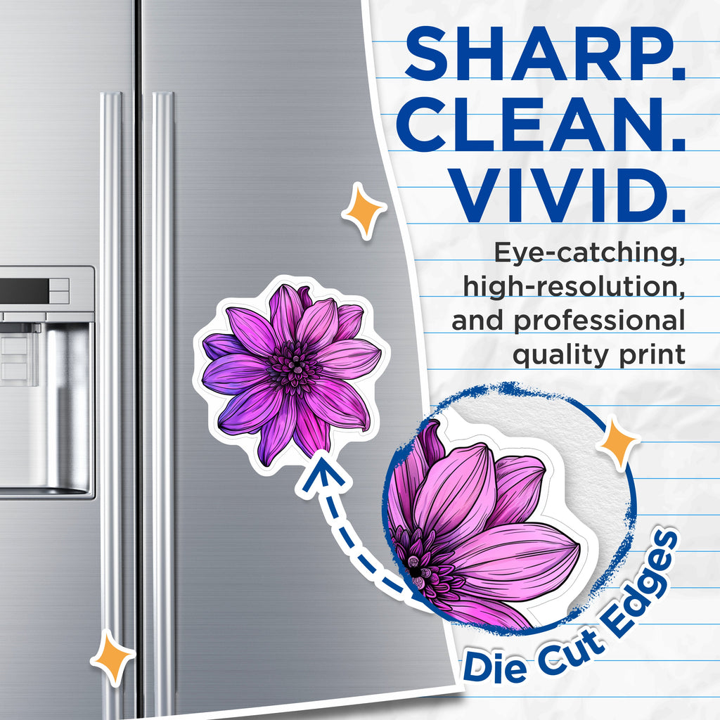 (2 Pack) Purple Dahlia Magnets - Vibrant Floral Fridge Decor - Botanical Art Accent Kitchen Refrigerator - 5 Inches On Longest Side - Thick Durable Magnet - Made in USA - MAG39114