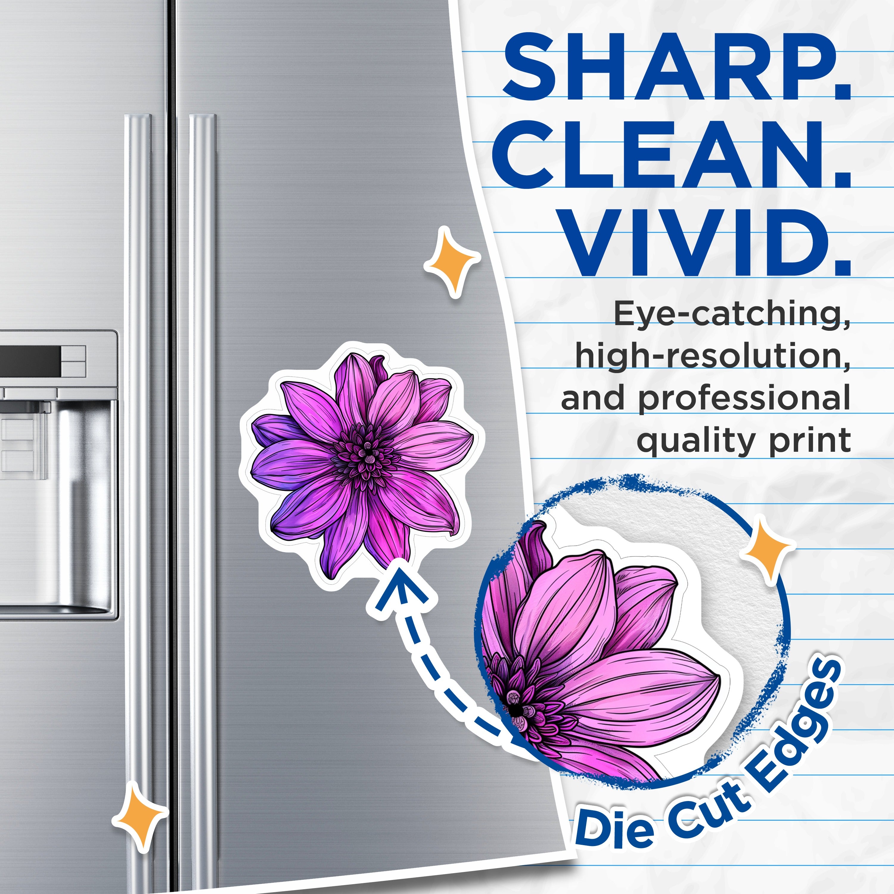 (2 Pack) Purple Dahlia Magnets - Vibrant Floral Fridge Decor - Botanical Art Accent Kitchen Refrigerator - 5 Inches On Longest Side - Thick Durable Magnet - Made in USA - MAG39114