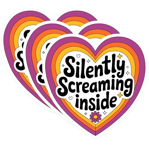 (3 Pack) Silently Screaming Inside Decals - Retro Heart Decal - Funny Laptop Stickers - 3 Inches On Longest Side - Easy Peel & Apply - Made in USA - 3MCS4368