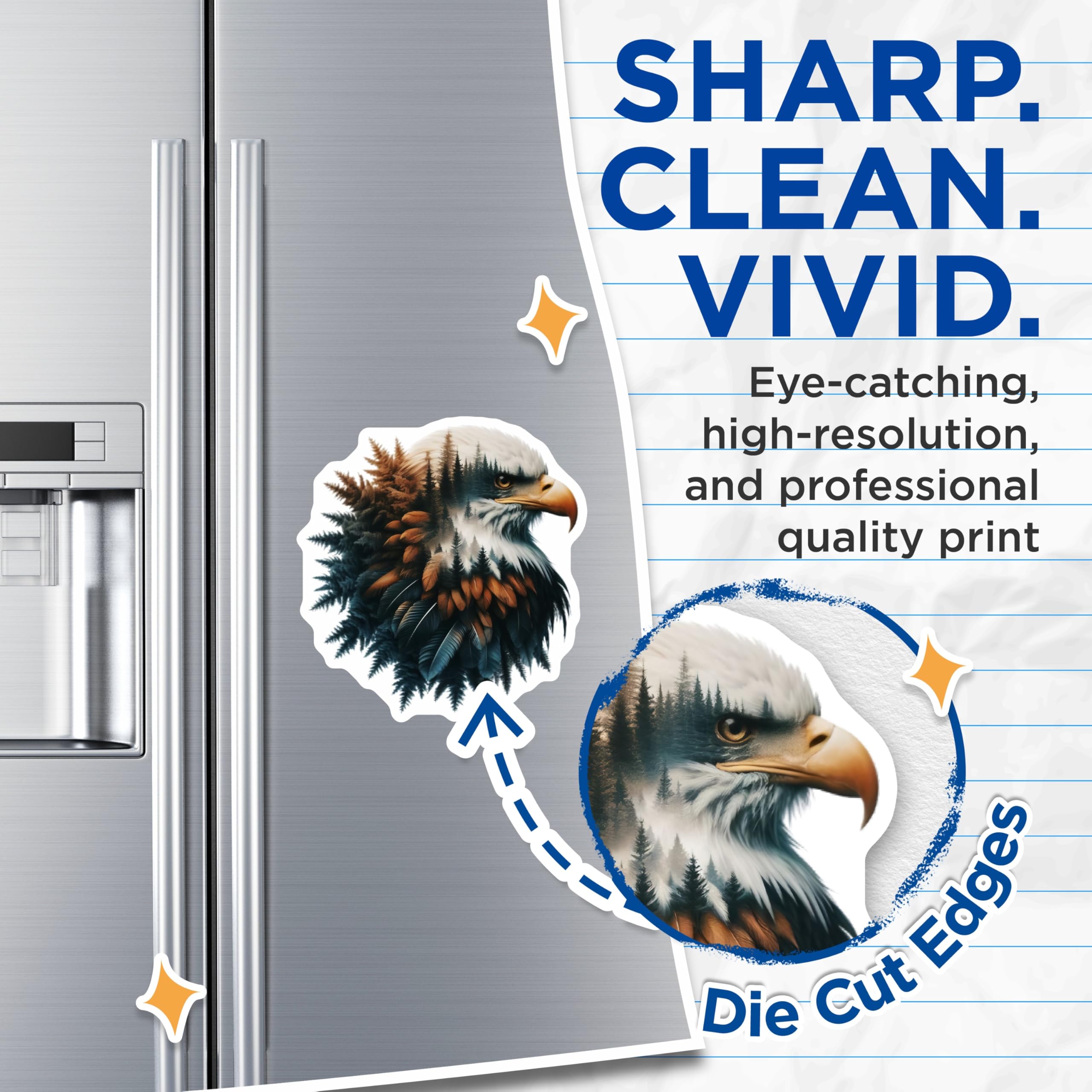 (2 Pack) Eagle Head Magnets - Forest Bald Eagle Decor - Patriotic Fridge Magnets - 5" On Longest Side - Premium Magnet - for Cars, Refrigerators, Toolboxes, Lockers - Made in USA - MAG14446