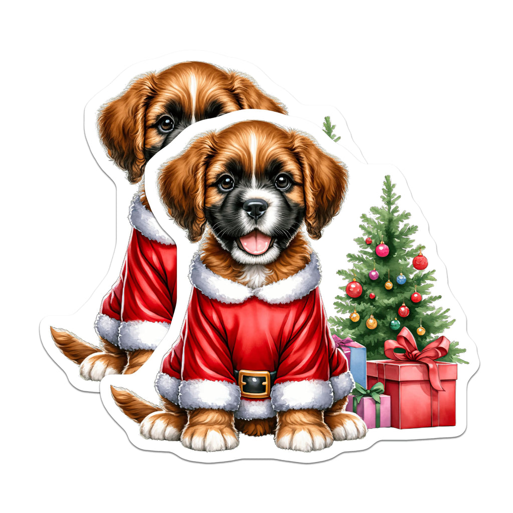(2 Pack) Christmas Puppy Magnets - Santa Dog Holiday Decor - Cute Animal Refrigerator Magnets - 5 Inches On Longest Side - Thick Durable Magnet - Made in USA - MAG28325