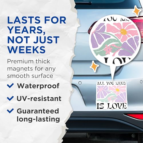 (2 Pack) All You Need is Love Magnets - Floral Design - Inspirational Quote - Cute Floral Magnets - Home Office - 5" On Longest Side - for Cars, Fridges, Toolboxes - Made in USA - MAG3833
