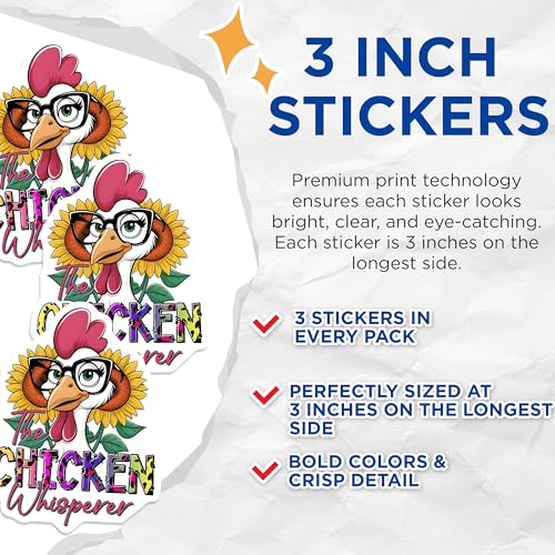 (3 Pack) Chicken Whisperer Decals - Funny Chicken - Nerd Chicken Stickers - 3 Inches On Longest Side - Easy Peel & Apply - Made in USA - 3MCS8488