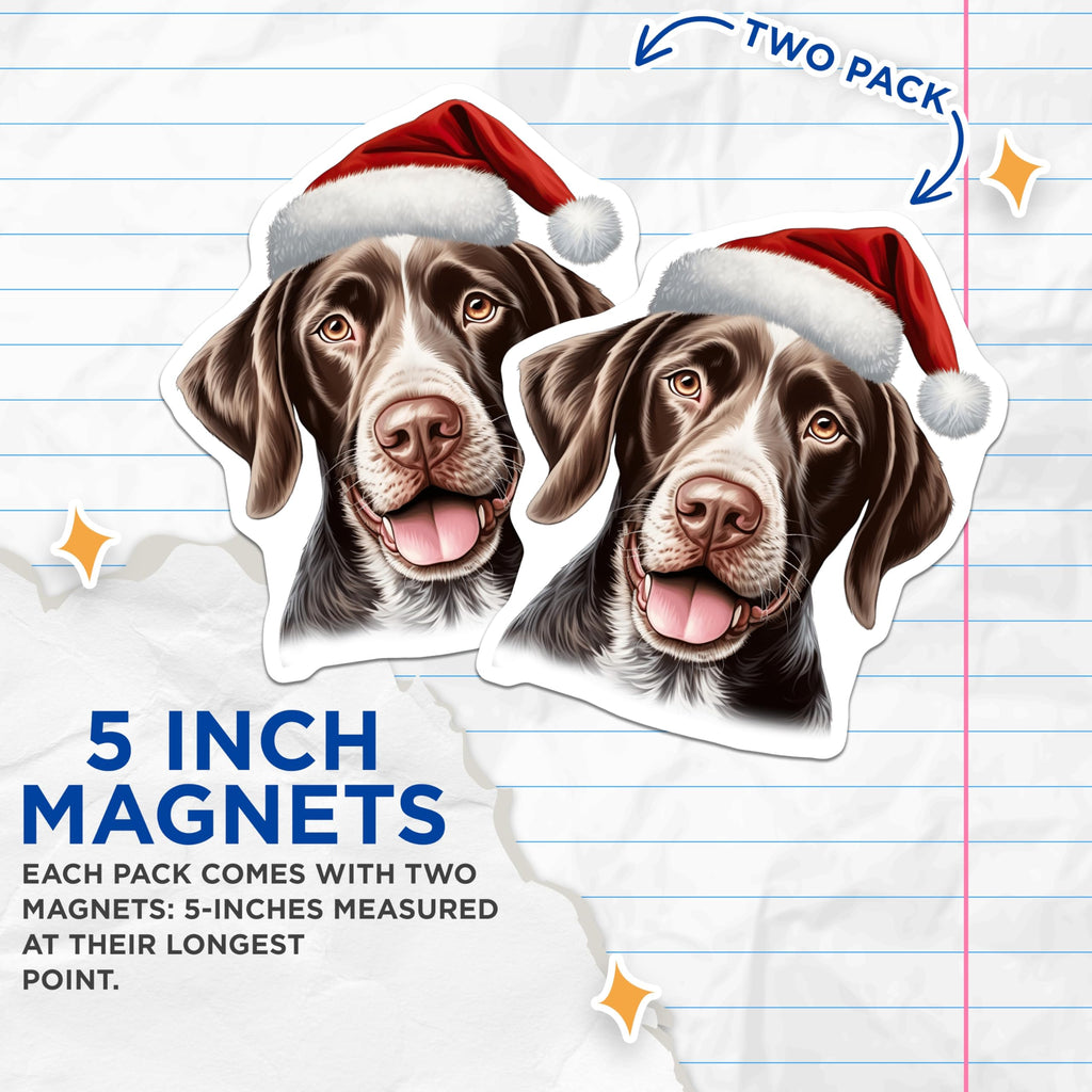 (2 Pack) German Shorthaired Pointer Magnets - Christmas Dog Magnets - Santa Hat Pet Decor - 5 Inches On Longest Side - Thick Durable Magnet - Made in USA - MAG26847