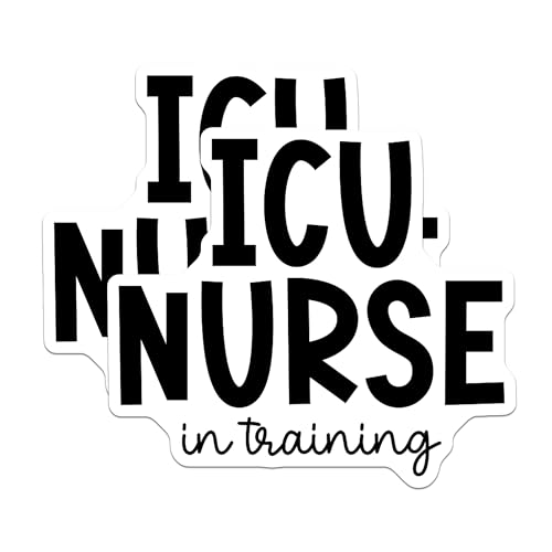 (2 Pack) ICU Nurse in Training Stickers - Nurse Stickers - Funny Medical Stickers for Laptops and Notebooks - 5" On Longest Side - Sticks to Smooth Flat Surfaces - Made in USA - BMCS5094