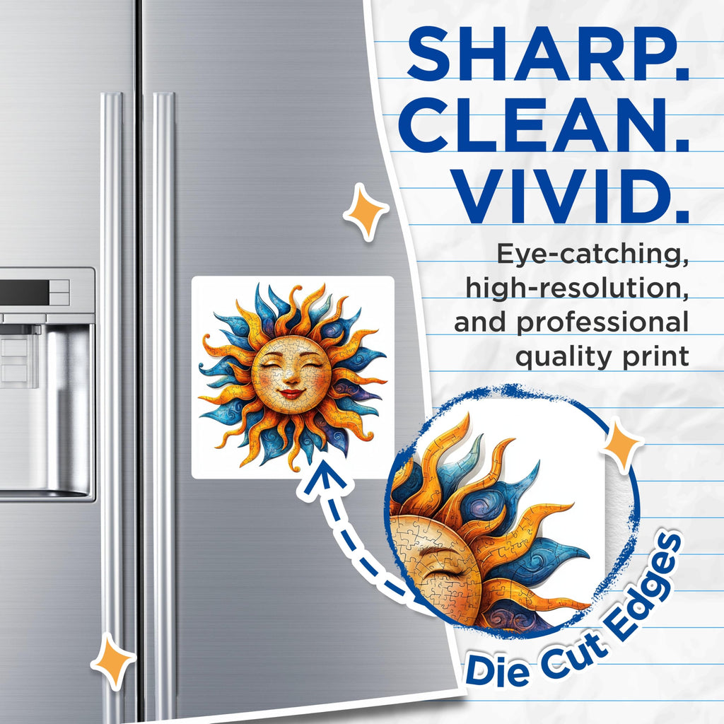 (2 Pack) Celestial Smiling Sun Puzzle Magnets - Bohemian Home Decor - Positive Energy Accent - 5 Inches On Longest Side - Thick Durable Magnet - Made in USA - MAG25419