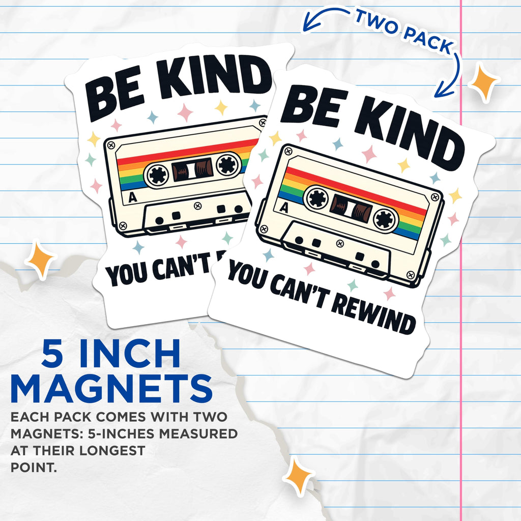 (2 Pack) Be Kind Rewind Magnets - Retro Cassette Tape Decor - Nostalgic 80s 90s Vibes - 5 Inches On Longest Side - Thick Durable Magnet - Made in USA - MAG21039