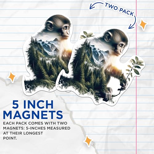(2 Packs) Chimp with Mountains and Nature Magnets - Nature Outdoors Animal Magnets - 5 Inches On Longest Side - Premium Magnet - for Fridges, Toolboxes, Cars - Made in USA - MAG2277
