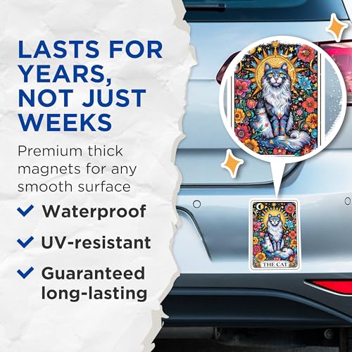 (2 Pack) Cat Magnets - Celestial Cat Design - Colorful Cat Magnets - Ative Fridge Magnets - Cat Lovers Gift - 5" On Longest Side - for Cars, Fridges, Toolboxes - Made in USA - MAG4448
