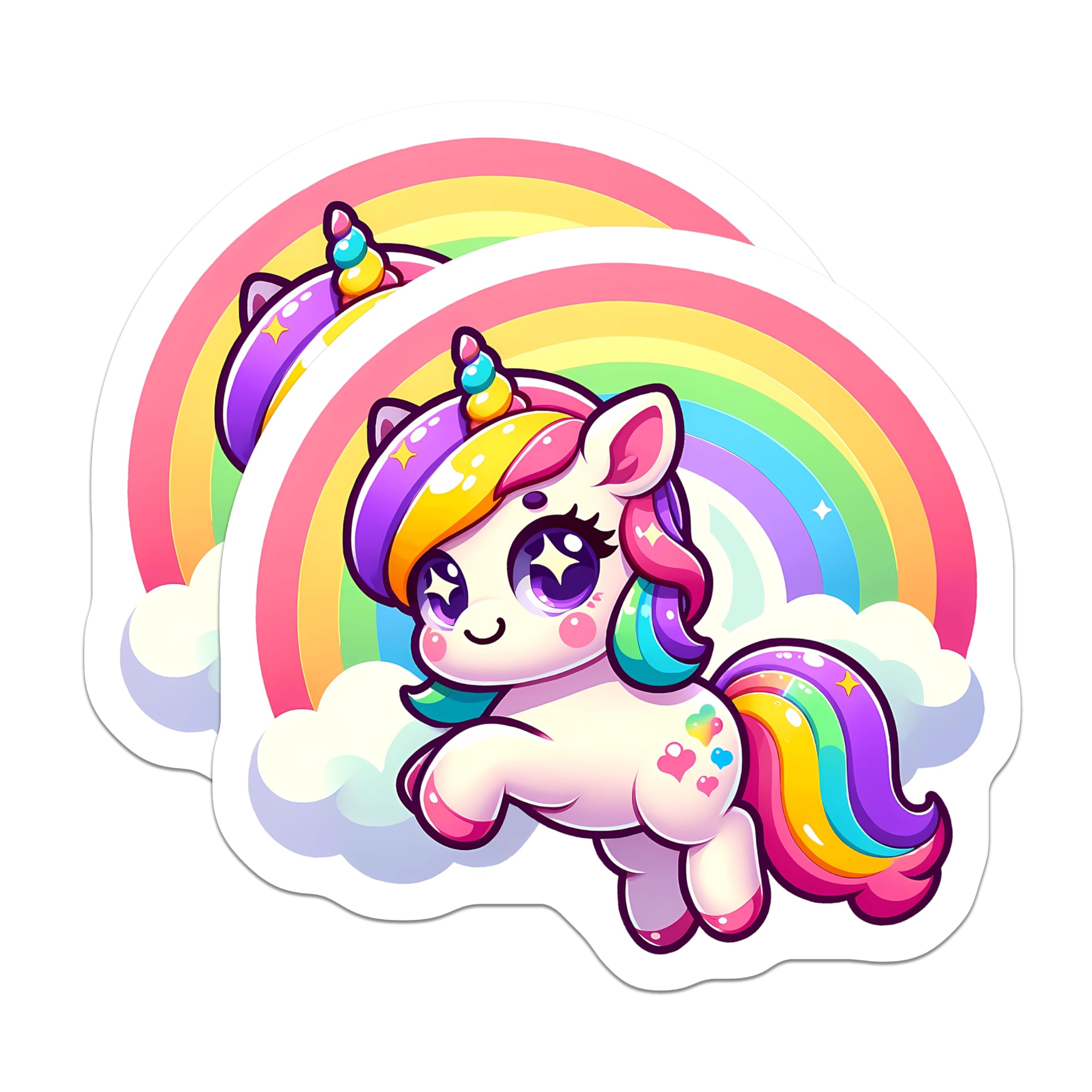 (2 Pack) Adorable Unicorn Magnets - Vibrant Rainbow Fantasy Creature - Whimsical Magical Animal Refrigerator Decor - 5 Inches On Longest Side - Thick Durable Magnet - Made in USA - MAG22690