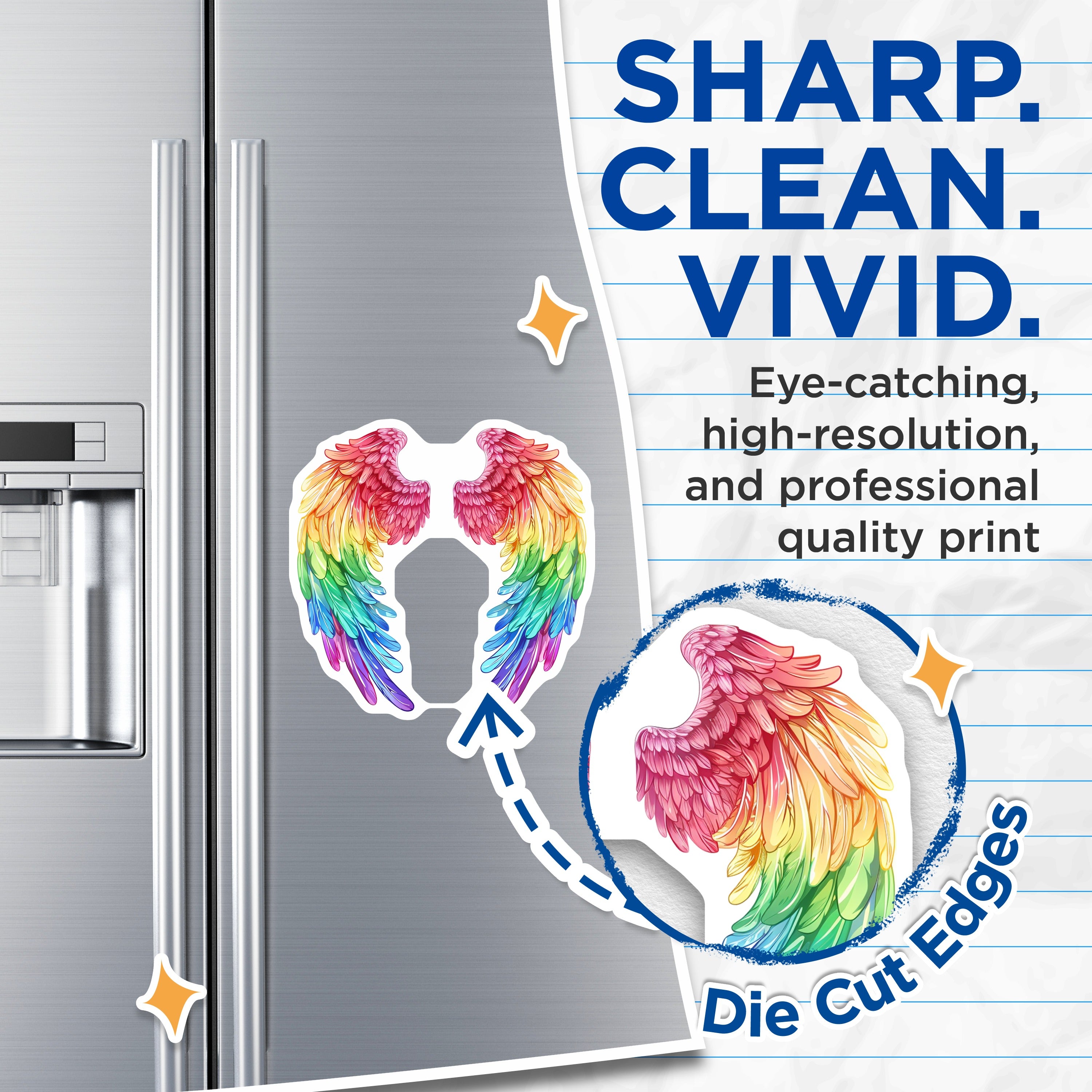 (2 Pack) Rainbow Wings Magnets - LGBTQ Pride Decor - Angelic Fairycore Aesthetic - Vibrant Kitchen Decor - Refrigerator Art - 5 Inches On Longest Side - Thick Durable Magnet - Made in USA - MAG37677