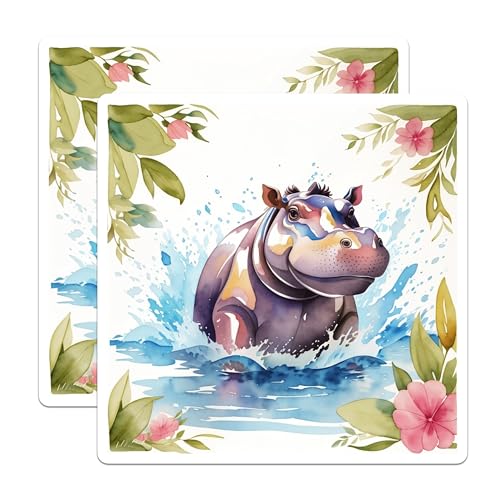(2 Pack) Hippo Water Splash Stickers - Cute Hippo Art - Waterproof Animal Decor - 5" On Longest Side - Sticks to Smooth Flat Surfaces - Made in USA - BMCS8700 - Fun Laptop Accessories