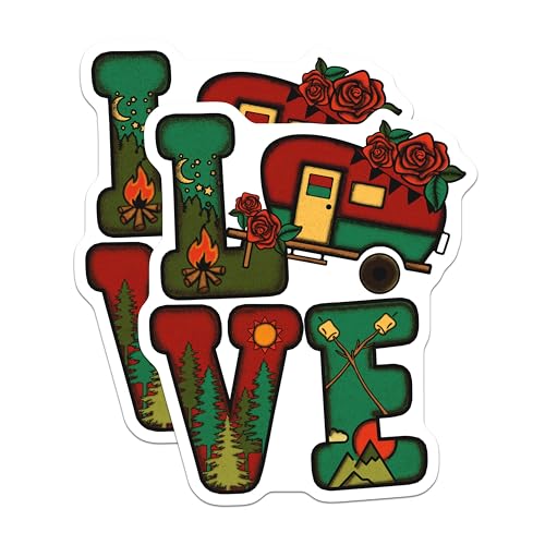 (2 Pack) Love Camping Magnets - Outdoor Adventure Magnet - Camper Van Refrigerator Magnet - 5" On Longest Side - for Cars, Fridges, Toolboxes - Made in USA - MAG4177