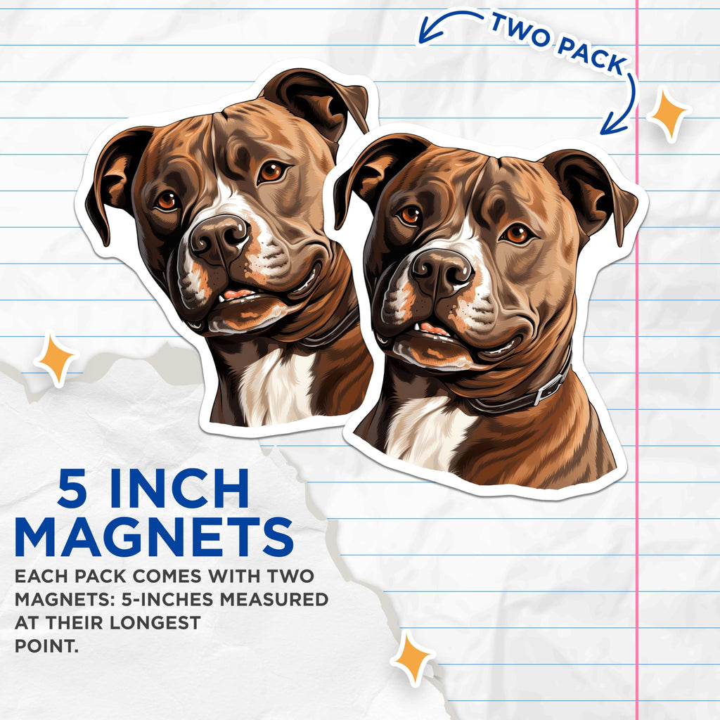 (2 Pack) Pitbull Dog Magnets - Pet Lover Decor - Dog Breed Art - 5 Inches On Longest Side - Thick Durable Magnet - Made in USA - MAG30068