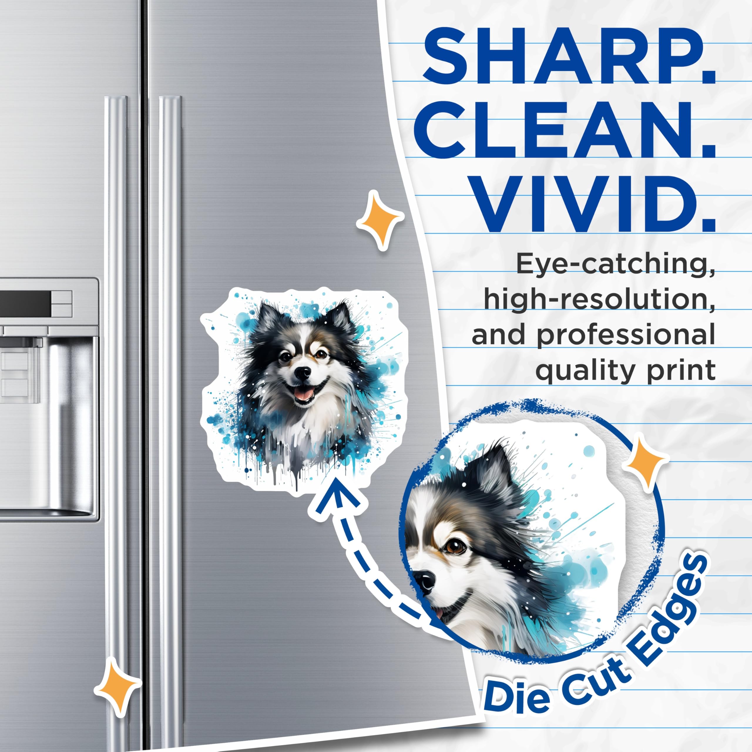 (2 Pack) Pomeranian Dog Magnets - Artistic Watercolor Splatter Pet Art - Smiling Canine Fridge Magnet Decor - 5 Inches On Longest Side - Thick Durable Magnet - Made in USA - MAG23709