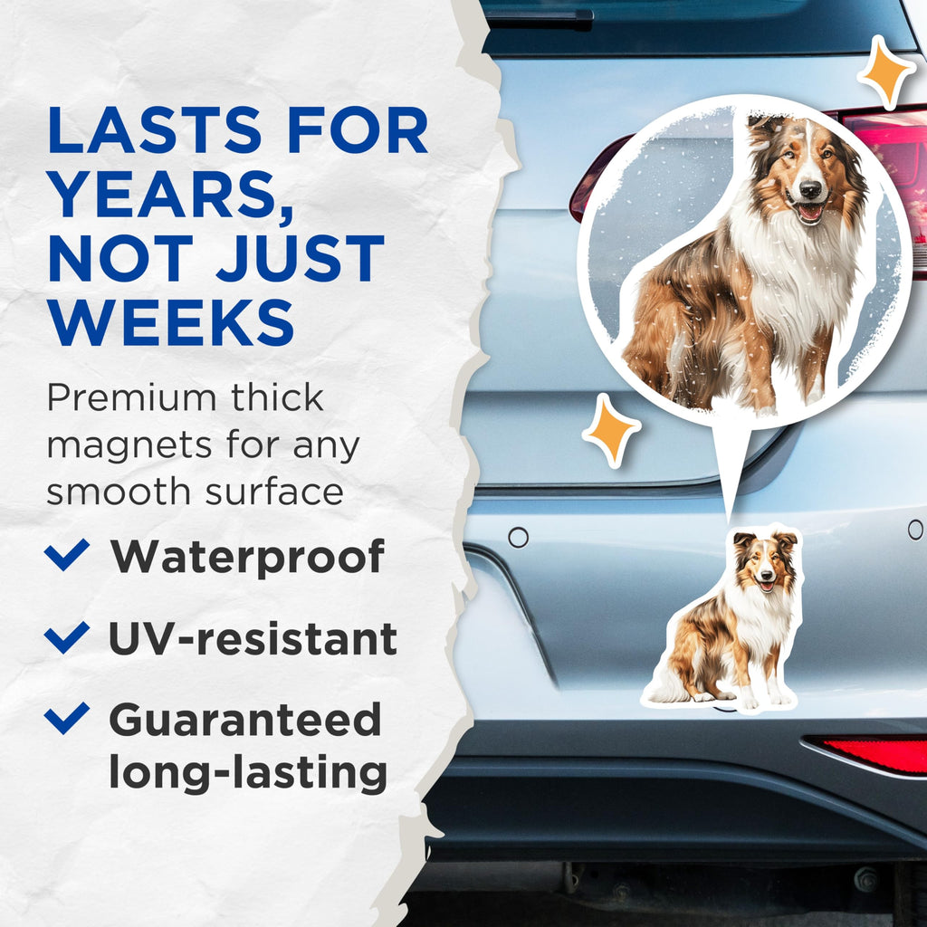 (2 Pack) Rough Collie Magnets - Dog Breed Illustration Art - Pet Owner Fridge Decor - 5 Inches On Longest Side - Thick Durable Magnet - Made in USA - MAG28963
