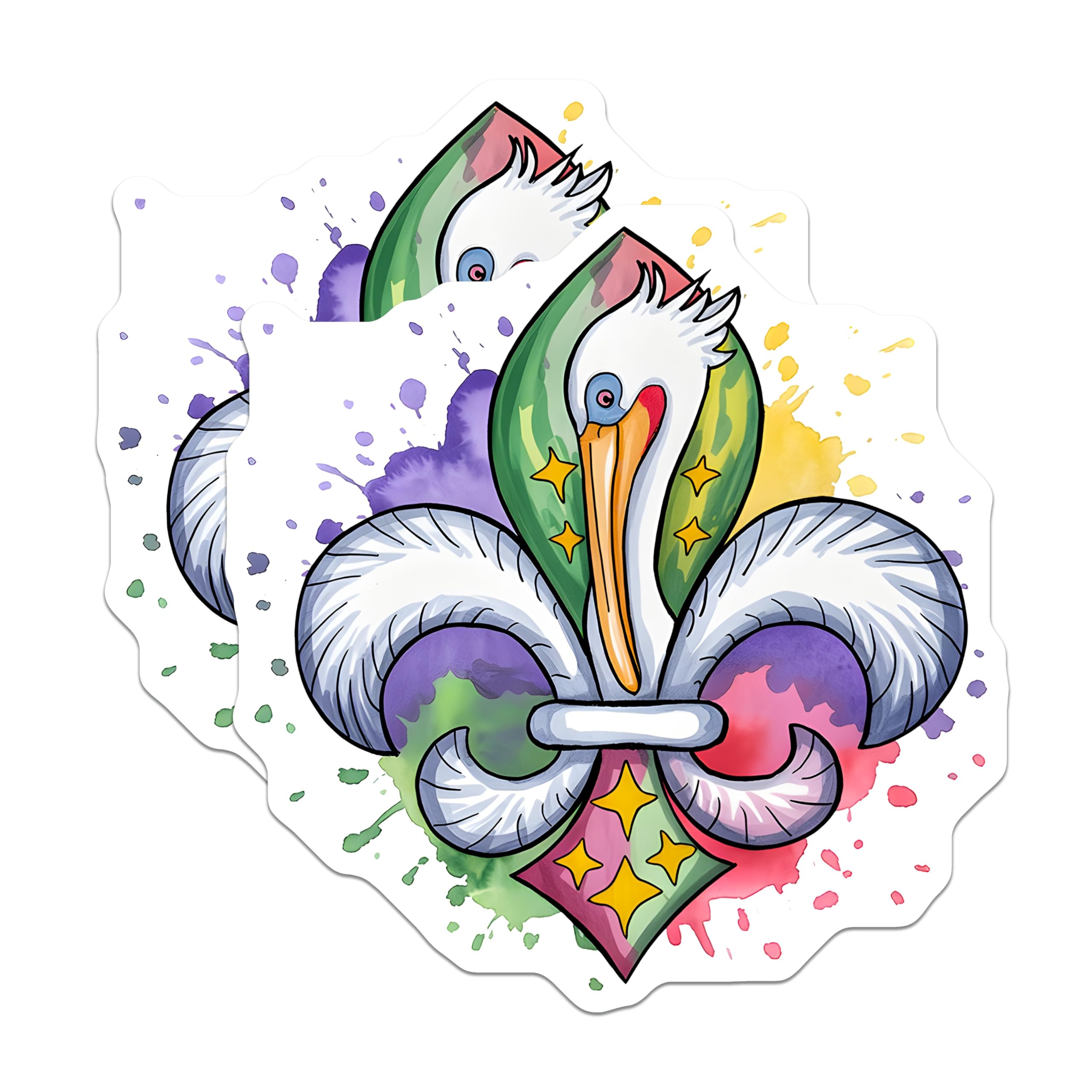 (2 Pack) Mardi Gras Pelican Fleur De Lis Magnets - New Orleans Art Decor - Louisiana Pride Souvenir - 5 Inches On Longest Side - Thick Durable Magnet - Made in USA - MAG27398
