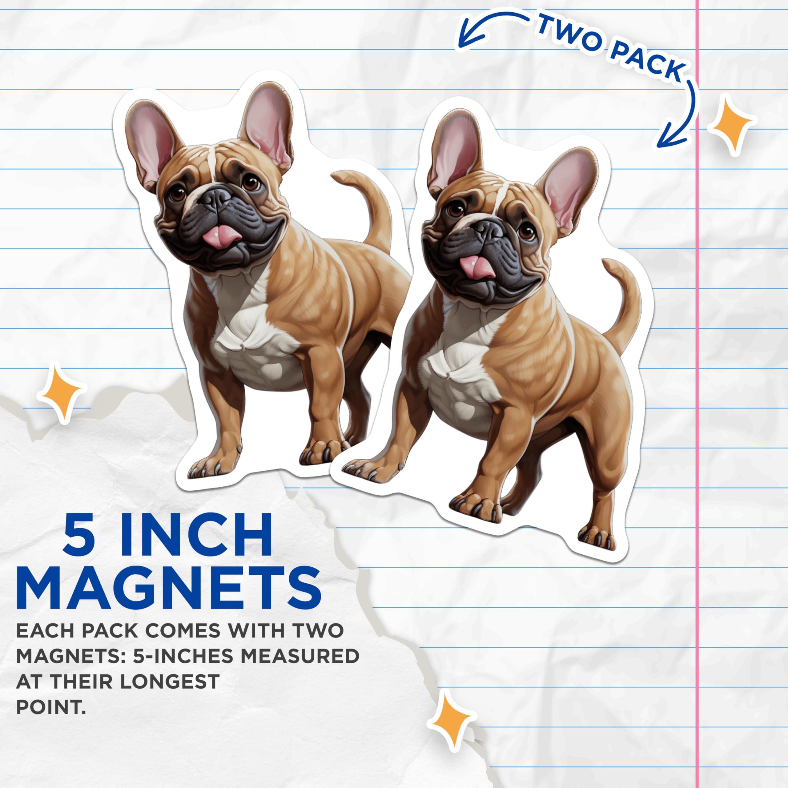 (2 Pack) French Bulldog Magnets - Cute Frenchie Dog Lover Home Decor - Pet Parent Fridge Art - 5 Inches On Longest Side - Thick Durable Magnet - Made in USA - MAG27890