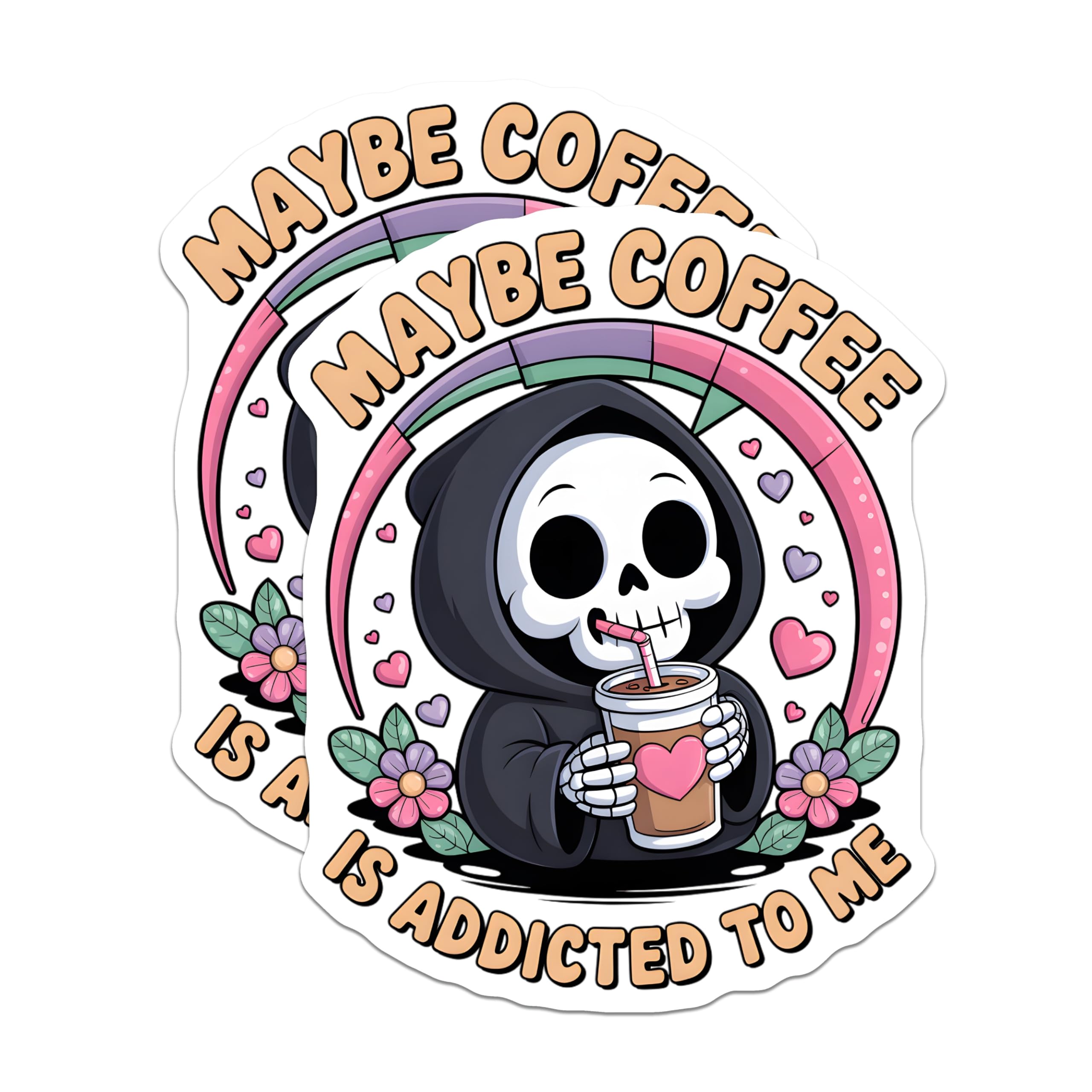 (2 Pack) Adorable Grim Reaper Coffee Magnets - Funny Caffeine Addict Skeleton - Spooky Kawaii Kitchen Locker Fridge Decor - 5 Inches On Longest Side - Thick Durable Magnet - Made in USA - MAG21125