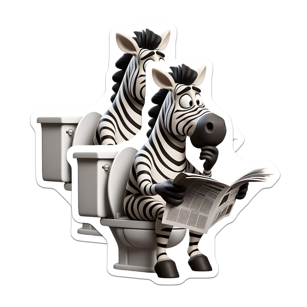 (2 Pack) Zebra On Toilet Magnets - Reading Newspaper - Funny Animal Fridge Decor - 5" On Longest Side - Premium Magnet - for Cars, Refrigerators, Toolboxes, Lockers - Made in USA - MAG14219