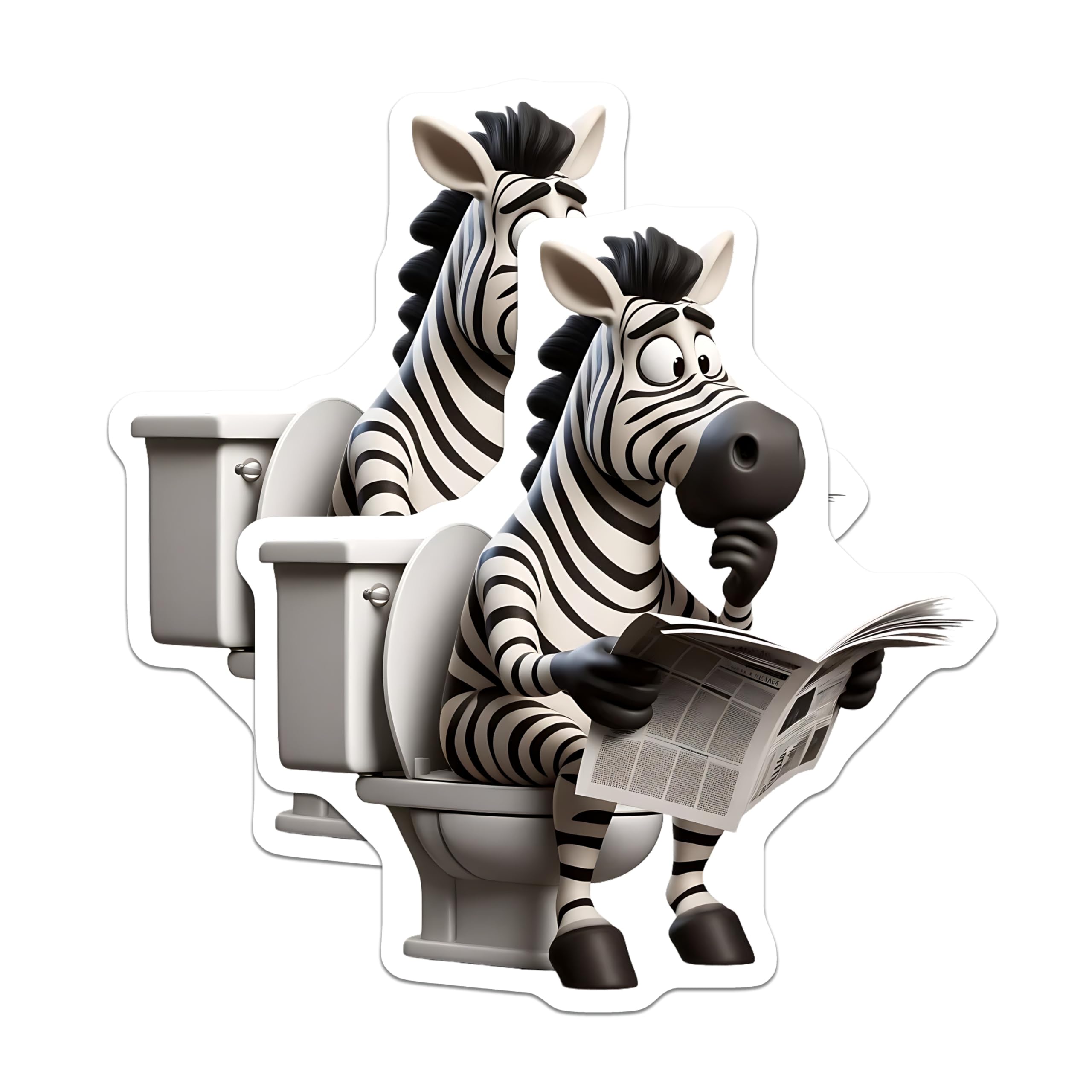 (2 Pack) Zebra On Toilet Magnets - Reading Newspaper - Funny Animal Fridge Decor - 5" On Longest Side - Premium Magnet - for Cars, Refrigerators, Toolboxes, Lockers - Made in USA - MAG14219