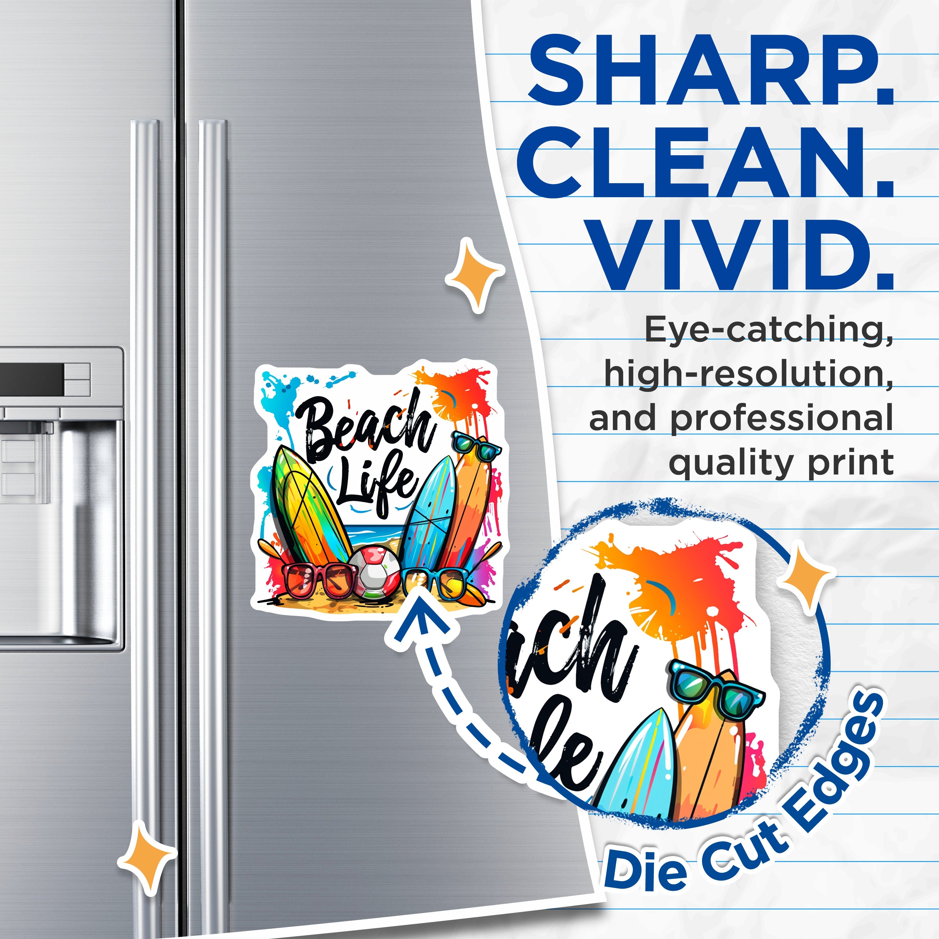 (2 Pack) Beach Life Magnets - Summer Vibes Decor - Ocean Lover Art - Surfboard Vacation Souvenir - 5 Inches On Longest Side - Thick Durable Magnet - Made in USA - MAG37447