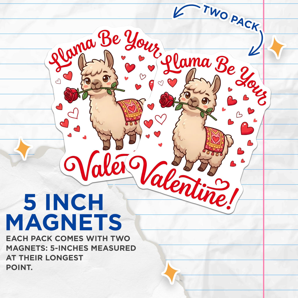 (2 Pack) Valentine Llama Magnets - Cute Animal Art - Romantic Decor - 5" On Longest Side - Premium Magnet - for Cars, Refrigerators, Toolboxes, Lockers - Made in USA - MAG16422