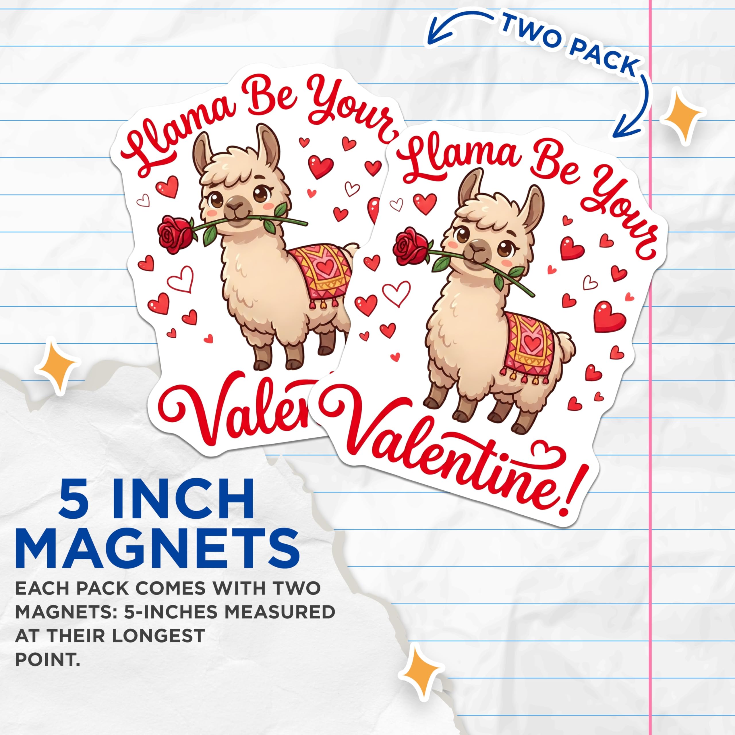 (2 Pack) Valentine Llama Magnets - Cute Animal Art - Romantic Decor - 5" On Longest Side - Premium Magnet - for Cars, Refrigerators, Toolboxes, Lockers - Made in USA - MAG16422