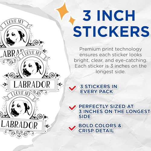 (3 Pack) Labrador Decals - I Love My Lab - Laptop Dog Decals - 3 Inches On Longest Side - Easy Peel & Apply - Made in USA - 3MCS1760