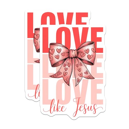 (2 Pack) Inspirational Love Like Jesus Stickers - Christian Faith - Heart Bow Decal - 5" On Longest Side - Sticks to Smooth Flat Surfaces - Made in USA - BMCS8953