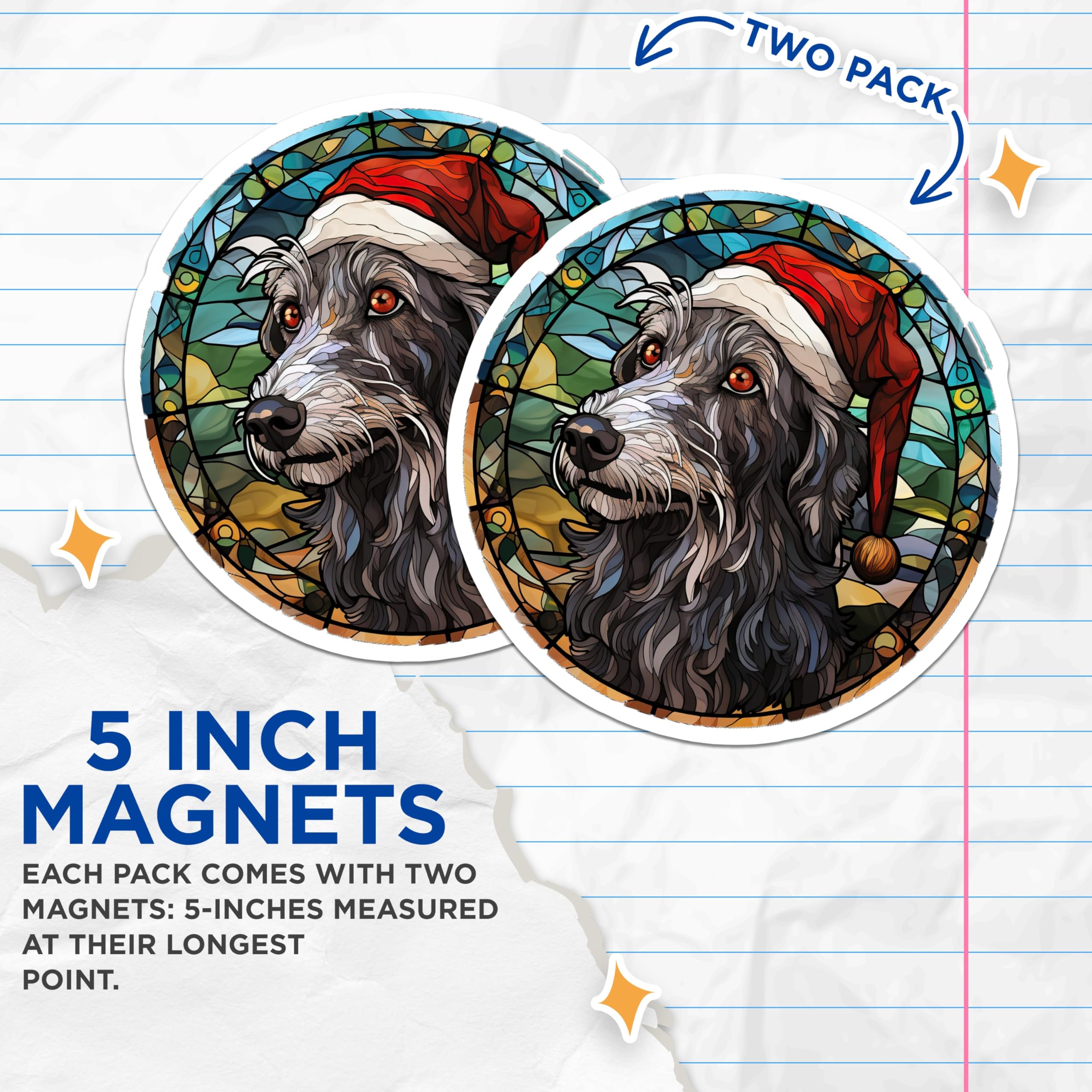 (2 Pack) Stained Glass Christmas Dog Magnets - Festive Pet Holiday Decor - Schnauzer Terrier Art Magnets - 5 Inches On Longest Side - Thick Durable Magnet - Made in USA - MAG23799