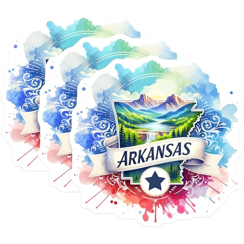 (3 Pack) Arkansas Decals - State Pride Stickers - Laptop Decoration- 3 Inches On Longest Side - Easy Peel & Apply - Made in USA - 3MCS5363