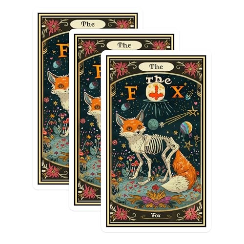 (3 Pack) The Fox Decals - Tarot Card Art - Mystical Animal Stickers - 3 Inches On Longest Side - Easy Peel & Apply - Made in USA - 3MCS2417