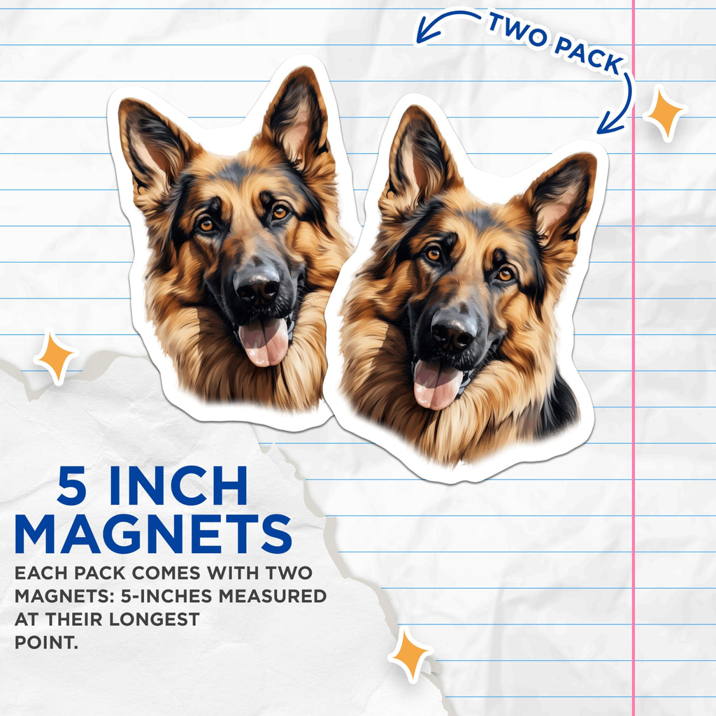 (2 Pack) German Shepherd Magnets - Dog Owner Magnet - Pet Lover Refrigerator Decor - 5 Inches On Longest Side - Thick Durable Magnet - Made in USA - MAG28477