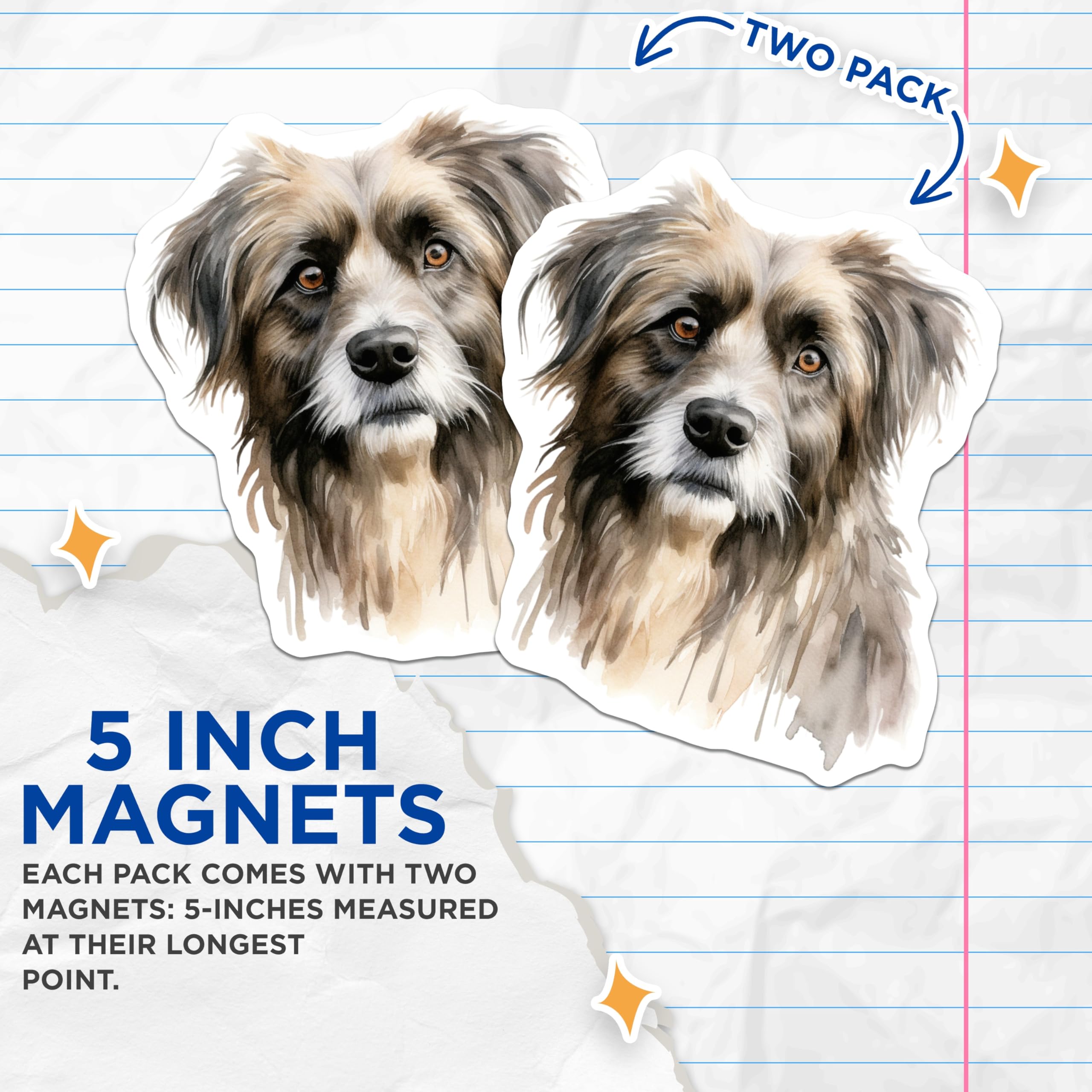 (2 Pack) Watercolor Dog Magnets - Shaggy Puppy Art - Pet Lover Kitchen Decor - Dog Mom Dad Present - Fridge Locker Magnet - 5 Inches On Longest Side - Thick Durable Magnet - Made in USA - MAG28686