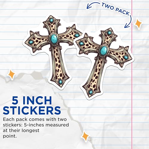 (2 Pack) Religious Cross Stickers - 5" On Longest Side - Sticks to Smooth Flat Surfaces - Made in USA - BMCS8733 - BMCS8733