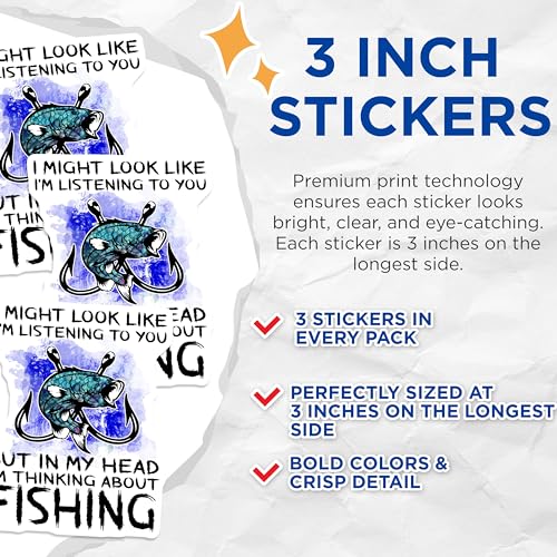 (3 Pack) Fishing Decals - Funny Fisherman - Bass Angler Laptop Decal - 3 Inches On Longest Side - Easy Peel & Apply - Made in USA - 3MCS4393