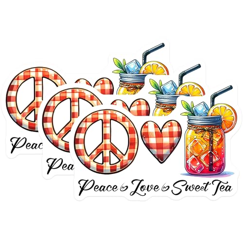 (3 Pack) Peace Love Sweet Tea Decals - Southern Charm - Cute Decals - 3 Inches On Longest Side - Easy Peel & Apply - Made in USA - 3MCS7061