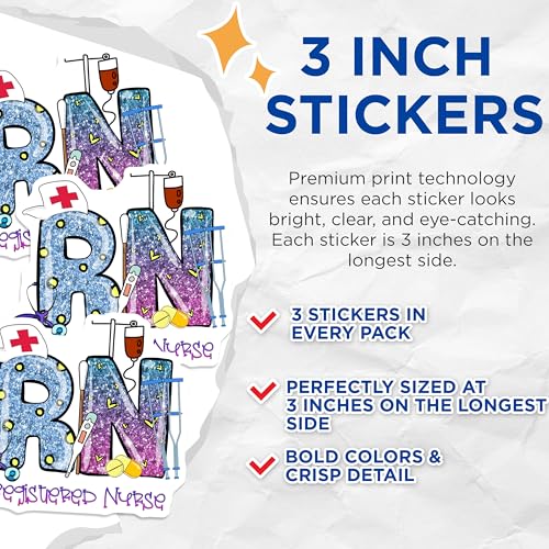 (3 Pack) Registered Nurse Decals - RN Laptop Decal - Medical Nurse Gift - 3 Inches On Longest Side - Easy Peel & Apply - Made in USA - 3MCS7963