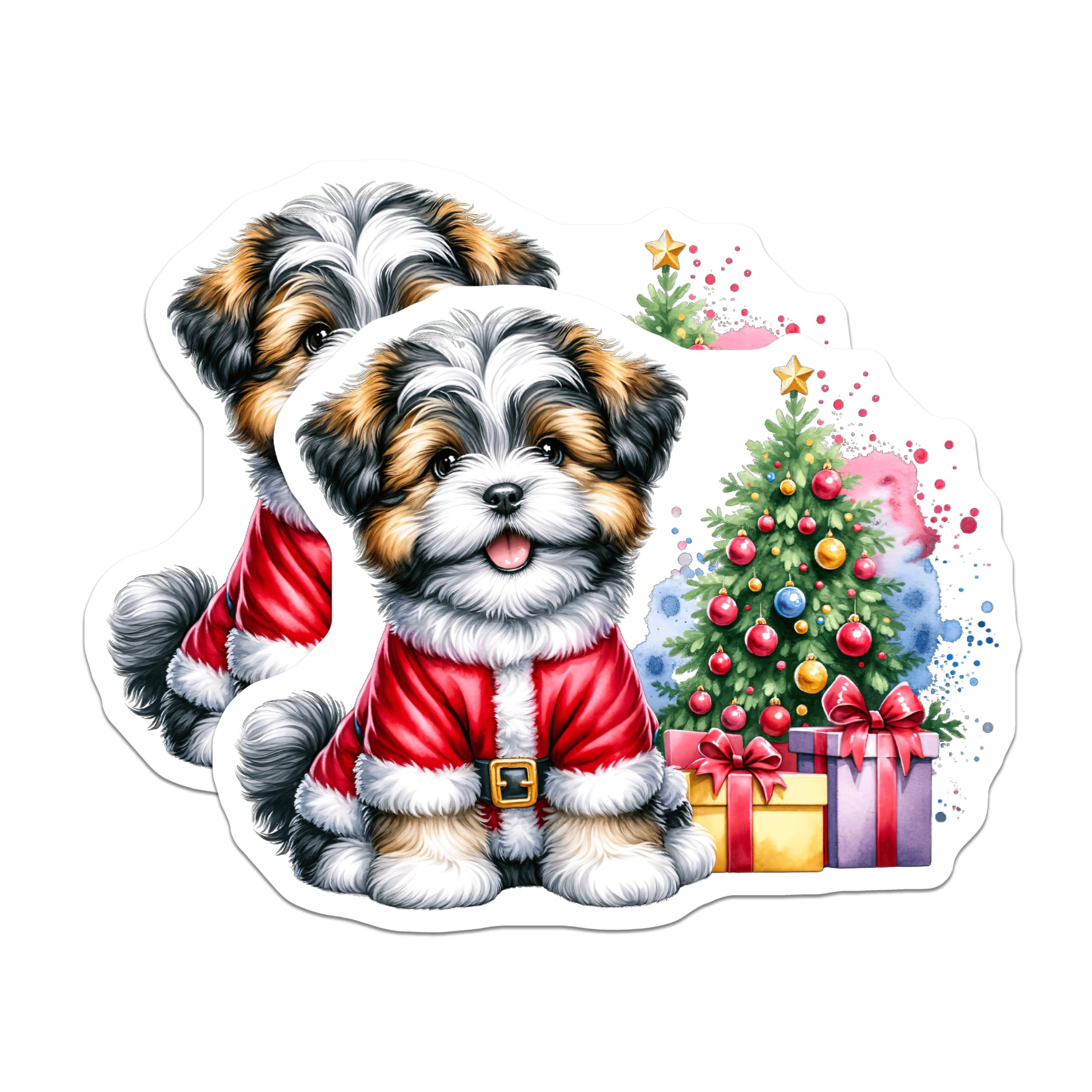 (2 Pack) Shih Tzu Puppy Magnets - Santa Dog Christmas Decor - Festive Holiday Fridge Accessories - Cute Puppy Art - 5 Inches On Longest Side - Thick Durable Magnet - Made in USA - MAG24439