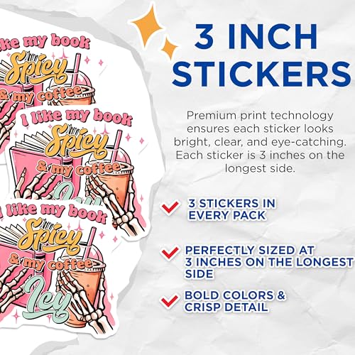 (3 Pack) Spicy Book Decals - Coffee Lover Sticker - Skeleton Hands Laptop Decal - 3 Inches On Longest Side - Easy Peel & Apply - Made in USA - 3MCS6293
