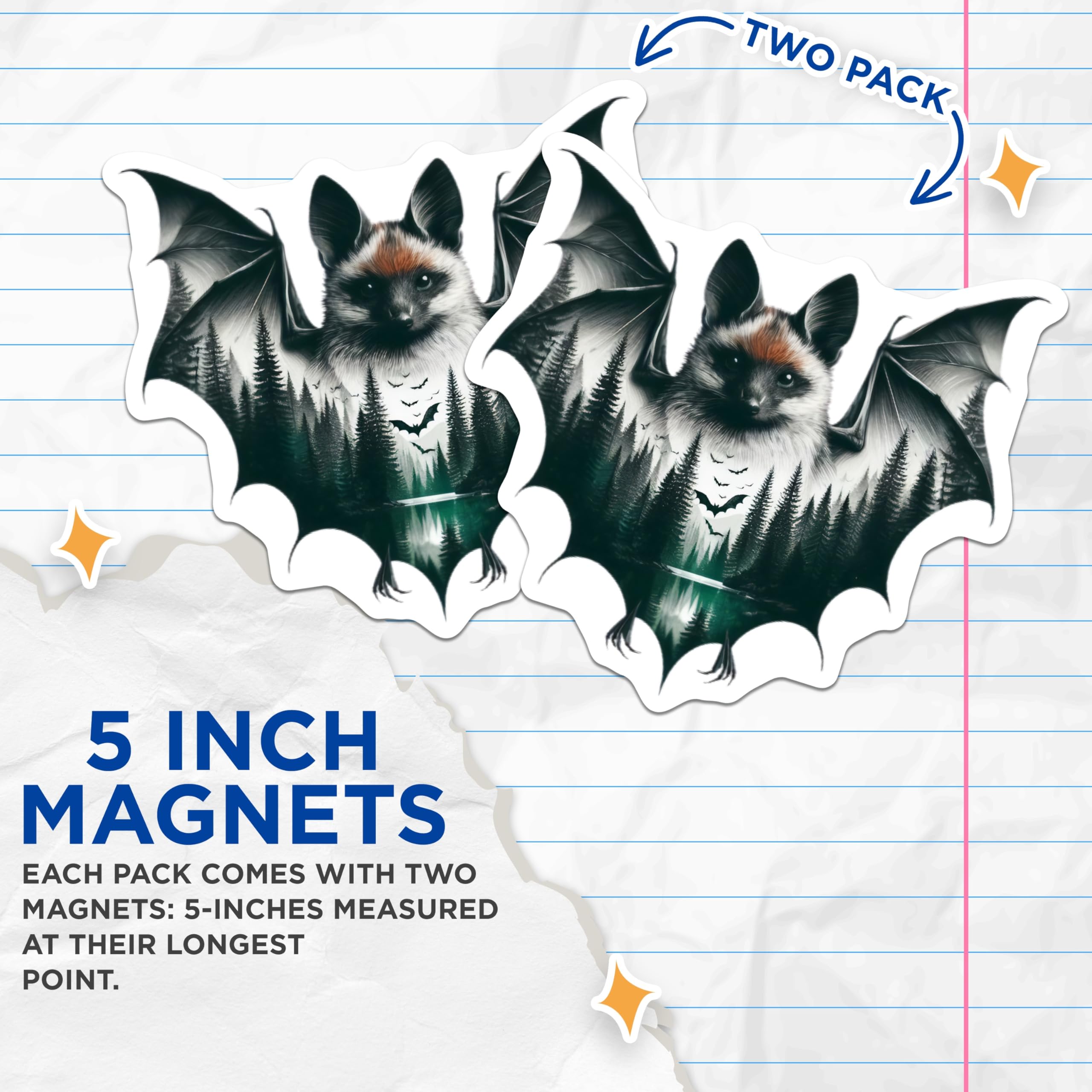 (2 Pack) Bat Magnets - Forest Wildlife Magnets - Unique Refrigerator Decor - 5" On Longest Side - Premium Magnet - for Cars, Refrigerators, Toolboxes, Lockers - Made in USA - MAG15614