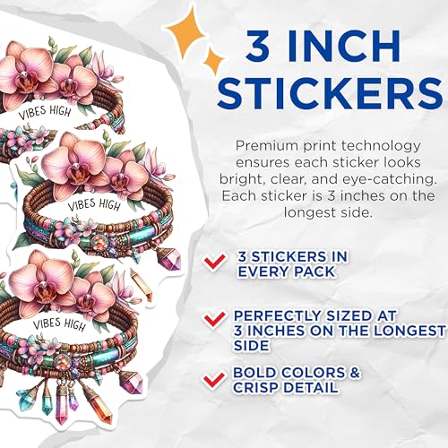 (3 Pack) Vibes High Decals - Boho Jewelry - Laptop Decal - 3 Inches On Longest Side - Easy Peel & Apply - Made in USA - 3MCS7617