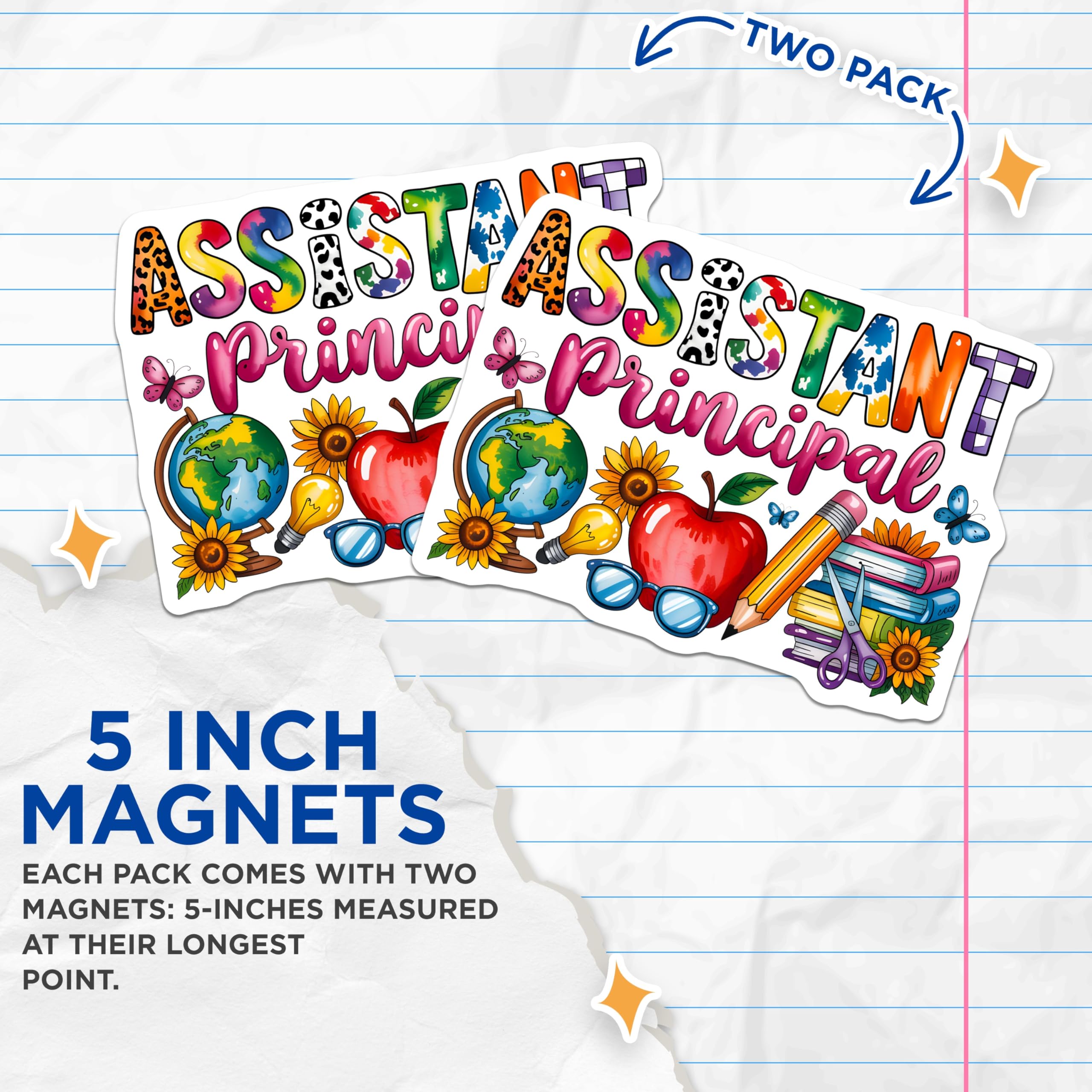 (2 Pack) Assistant Principal Magnets - School Administrator Decor - Educator Appreciation Office Art - 5 Inches On Longest Side - Thick Durable Magnet - Made in USA - MAG27622